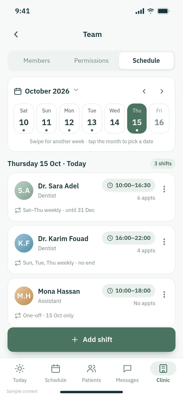Team schedule